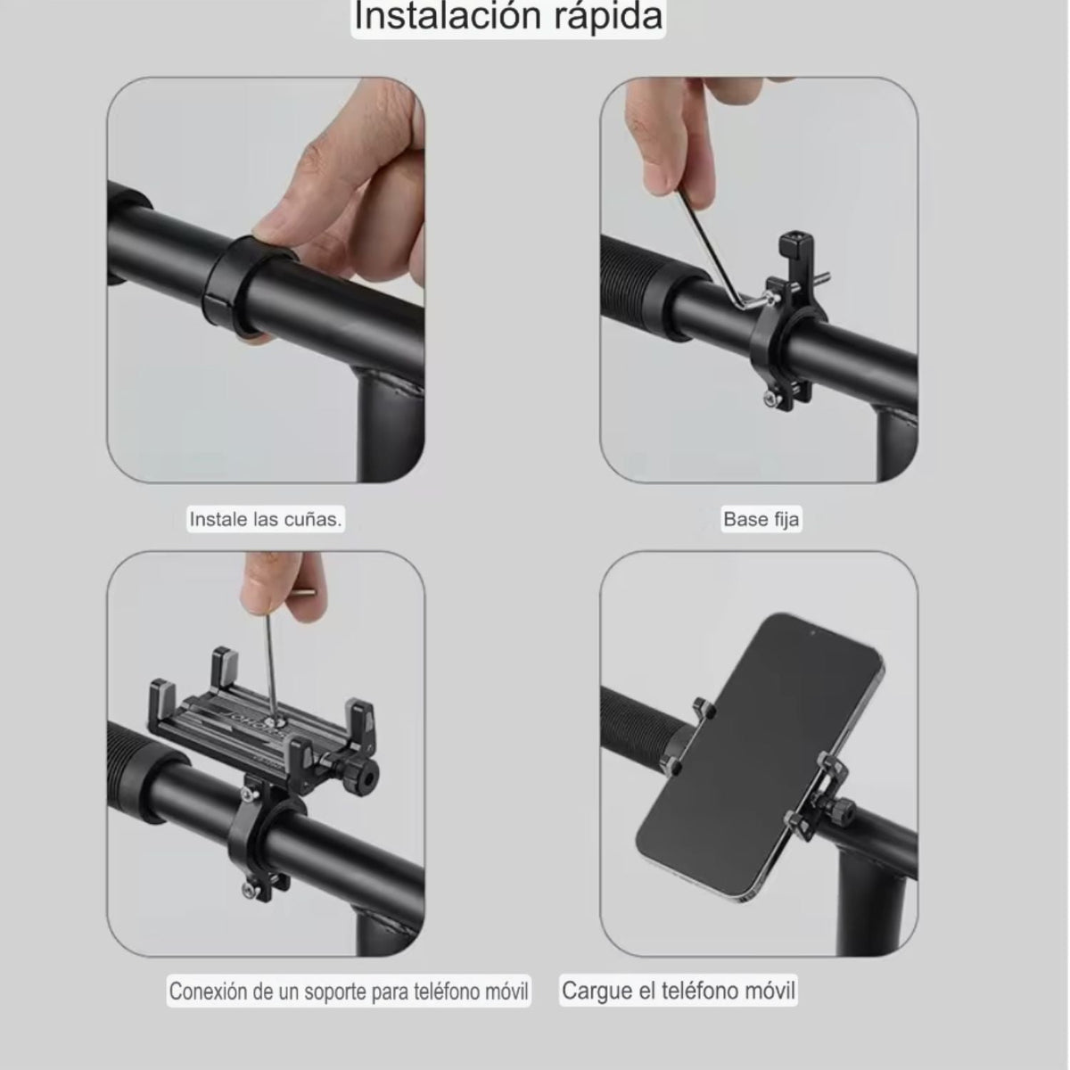 Soporte de celular antivibración con giro 360° para manubrio de moto y bici - foto 2