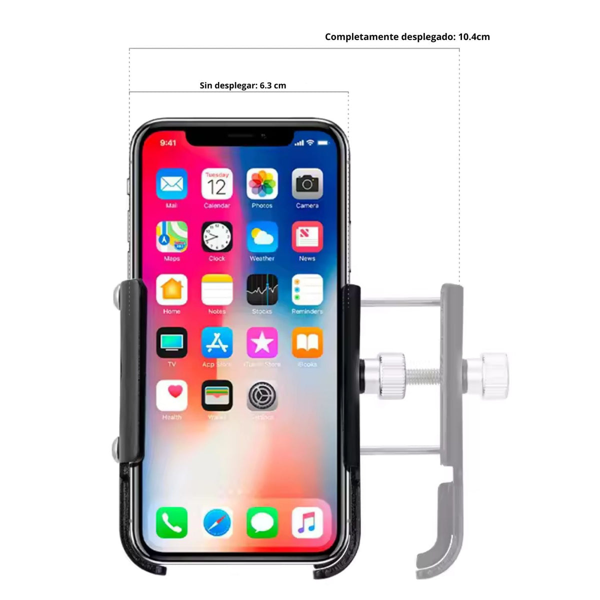 Soporte metálico de celular para moto y bicicleta, antivibración y ajustable - foto 4