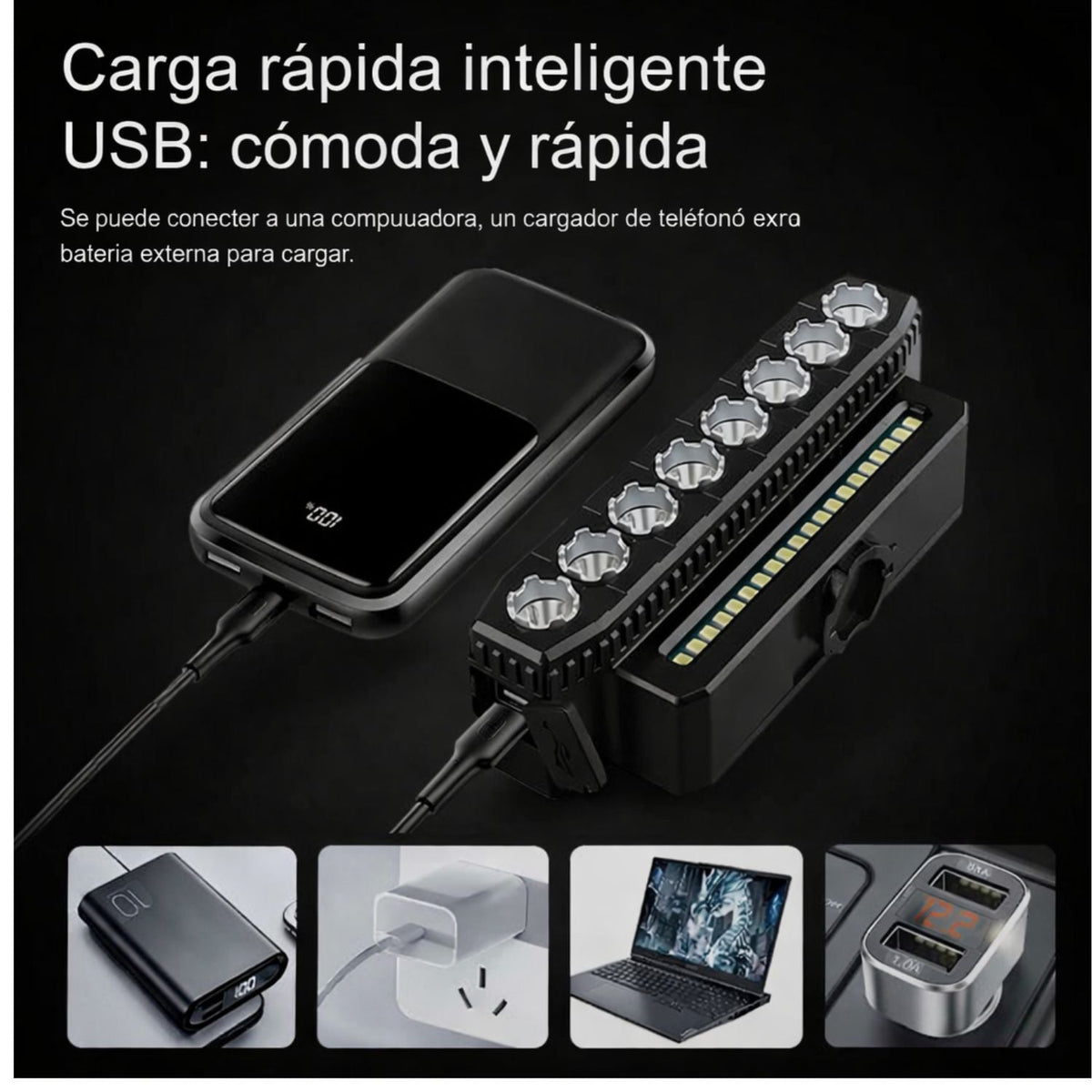 Luz delantera LED para bici con bocina de 130 dB, 6 modos y USB-C - foto 3