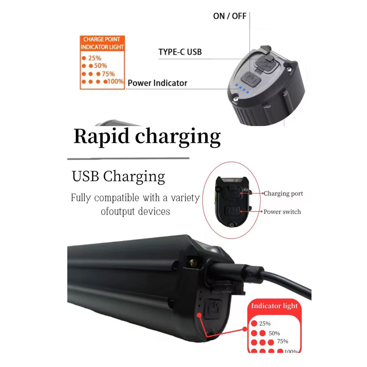 Barra de luz LED USB-C con indicador de batería para bici y moto - foto 5