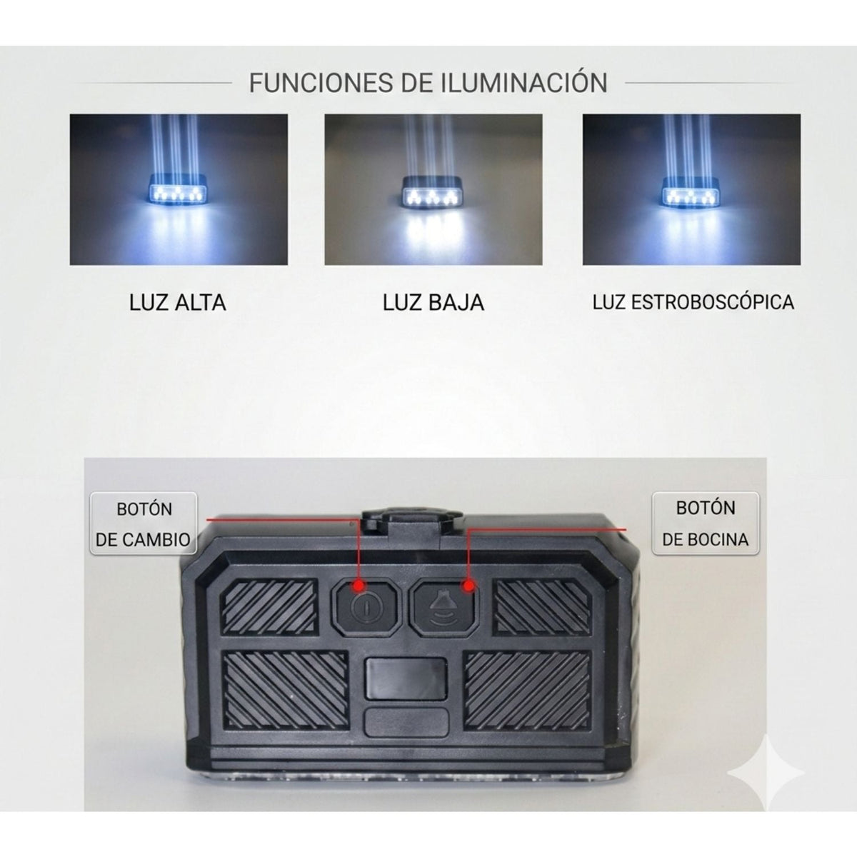 Luz frontal LED recargable para bicicleta con bocina y medidor de batería - foto 2