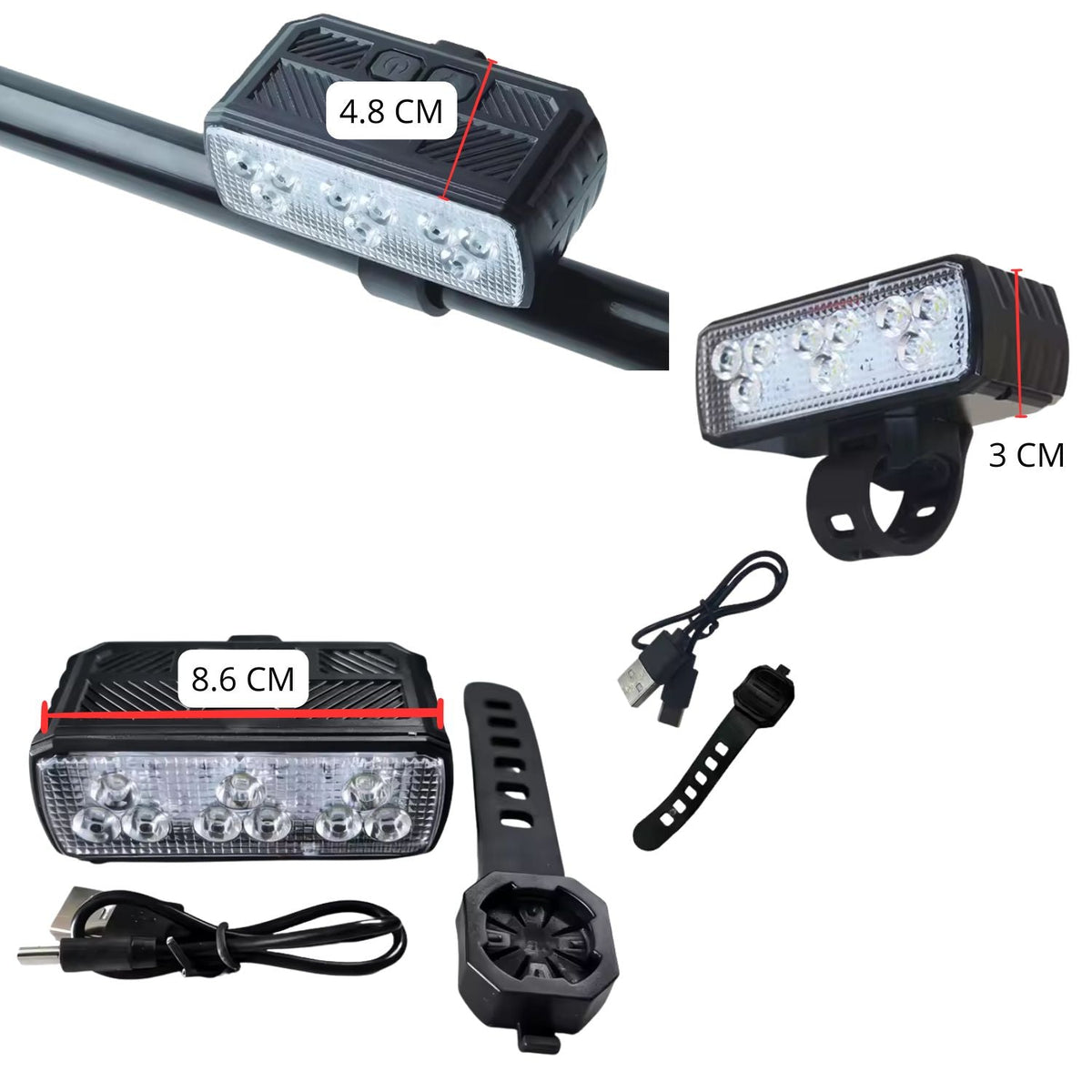 Luz frontal LED recargable para bicicleta con bocina y medidor de batería - foto 4