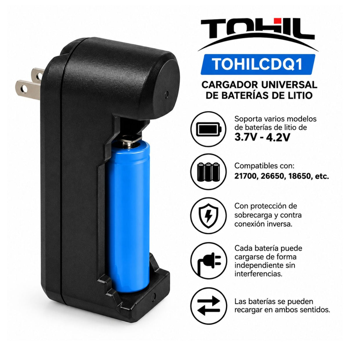 Cargador universal de una bahía para baterías de litio de 3.7 V a 4.2 V - foto 3