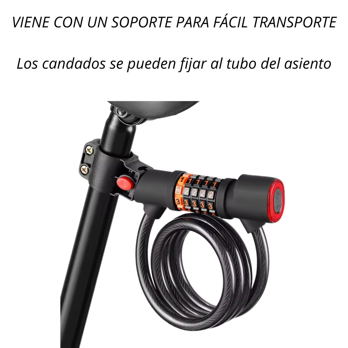 Candado de cable de 1.2 m con clave de 5 dígitos y luz trasera integrada - foto 3