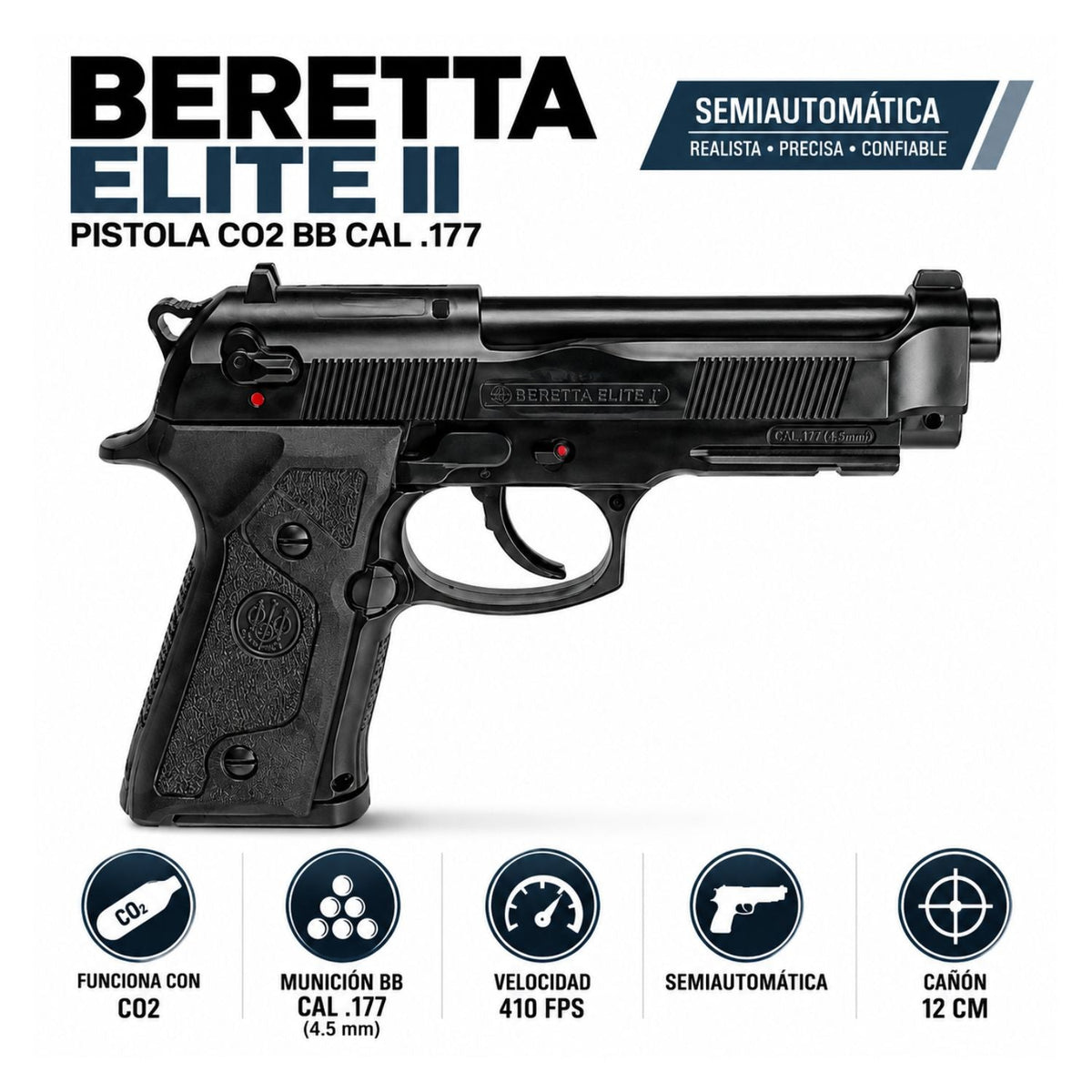 Pistola de aire Beretta Elite II CO2 calibre 4.5 mm semiautomática - foto 3