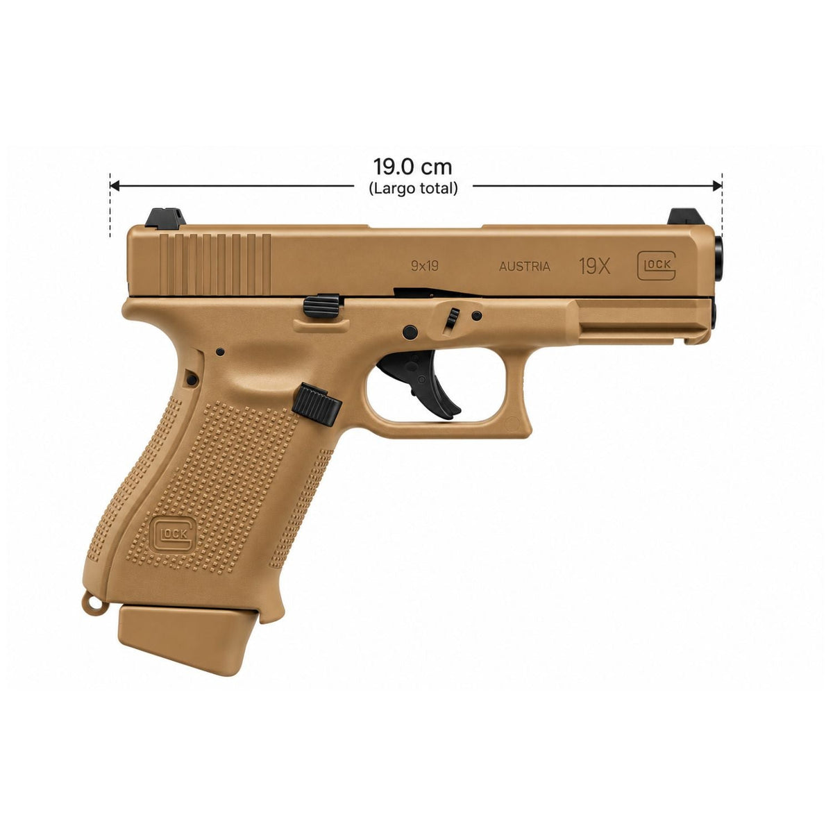 Pistola de aire Glock 19X CO2 en acabado kaki (FDE), calibre 4.5 mm - foto 2