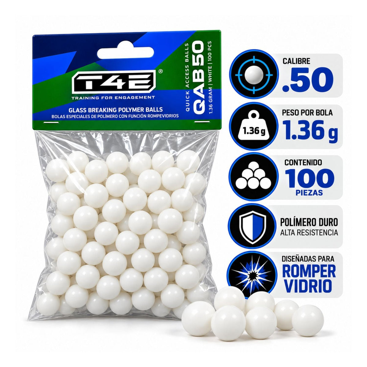 Bolas de polímero T4E QAB calibre .50, paquete de 100 piezas - foto 2