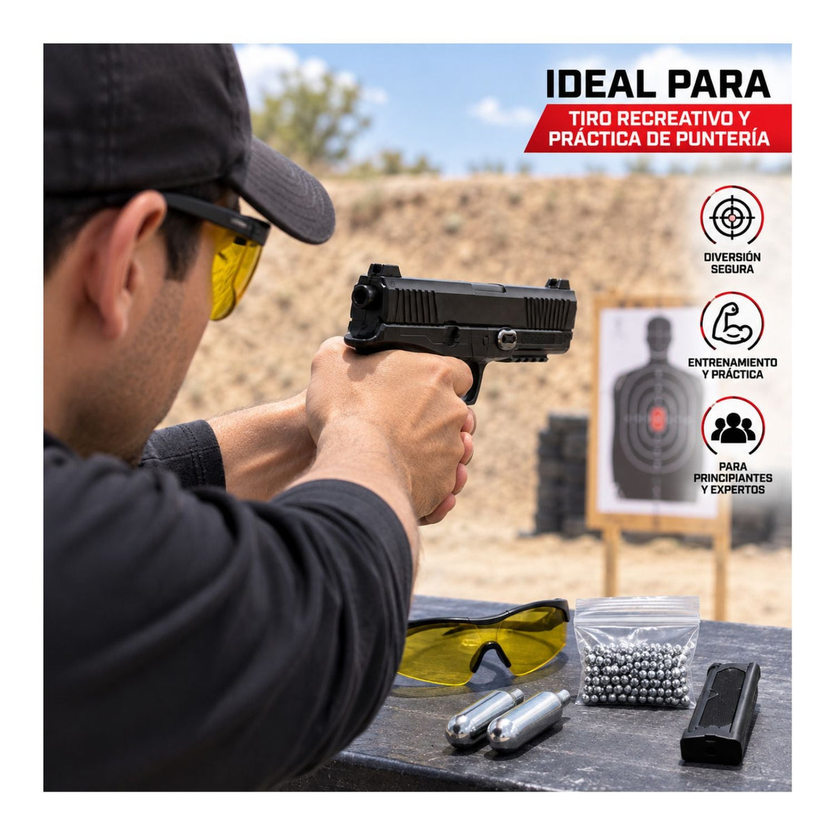 Kit pistola de aire UX MCP CO2 calibre 4.5 mm con lentes, BBs y 2 cartuchos - foto 4