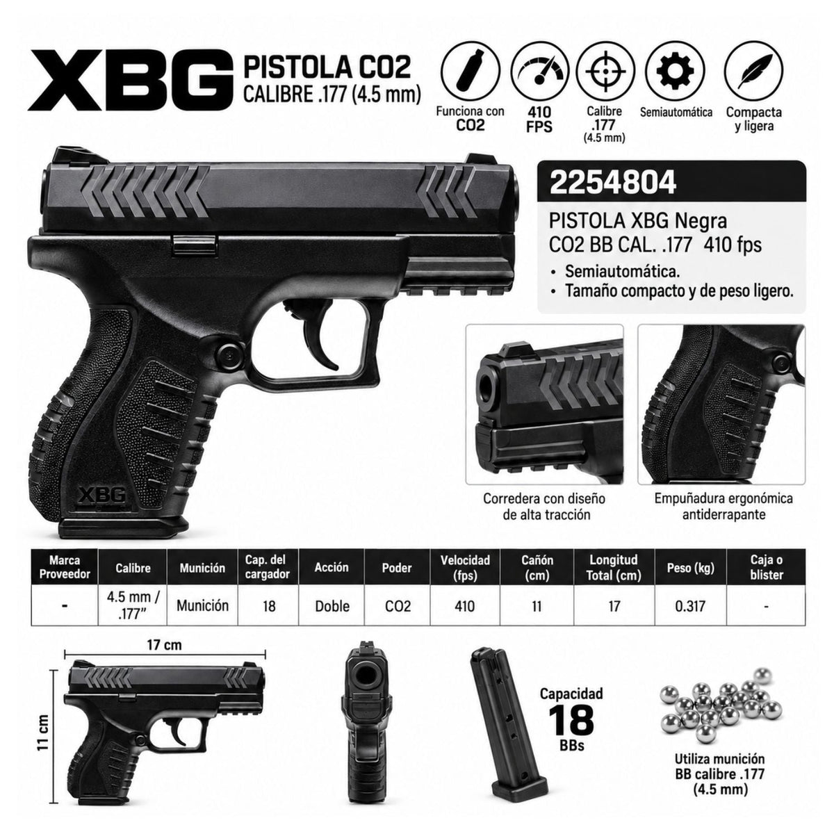Pistola de aire Umarex XBG CO2 compacta, calibre 4.5 mm con cargador de 18 BBs - foto 2