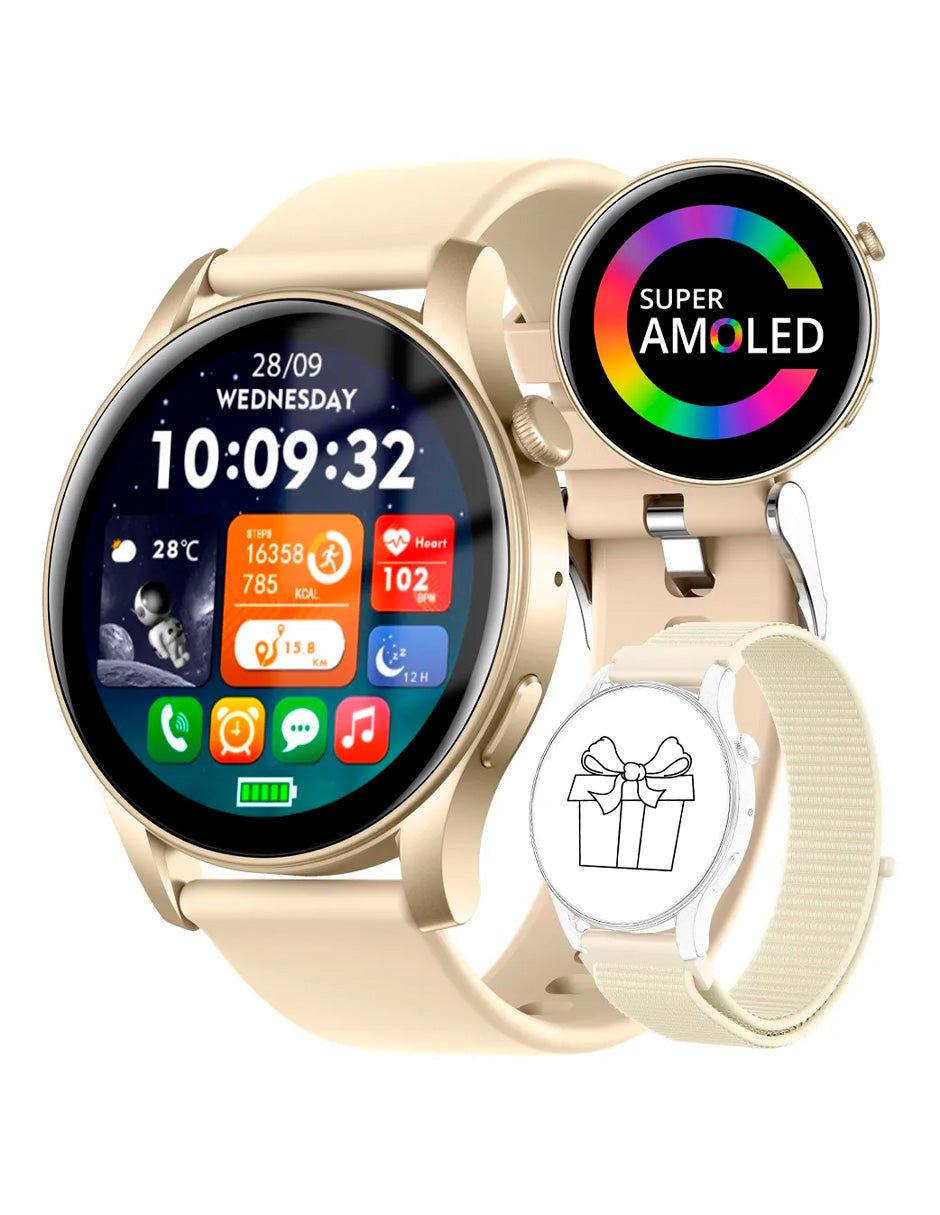 Smartwatch  V73 Multifuncional con pantalla Amoled Dorado