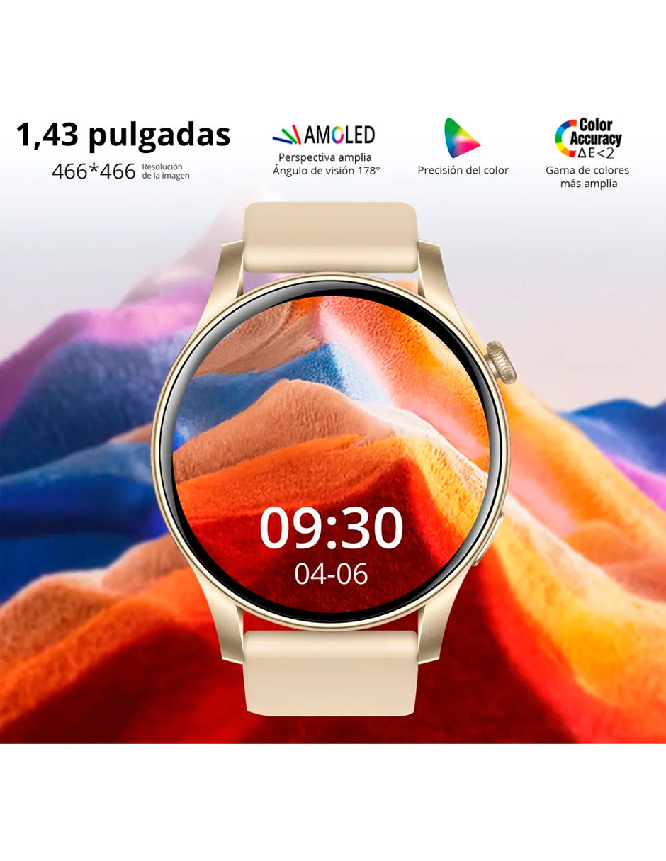 Smartwatch  V73 Multifuncional con pantalla Amoled Dorado