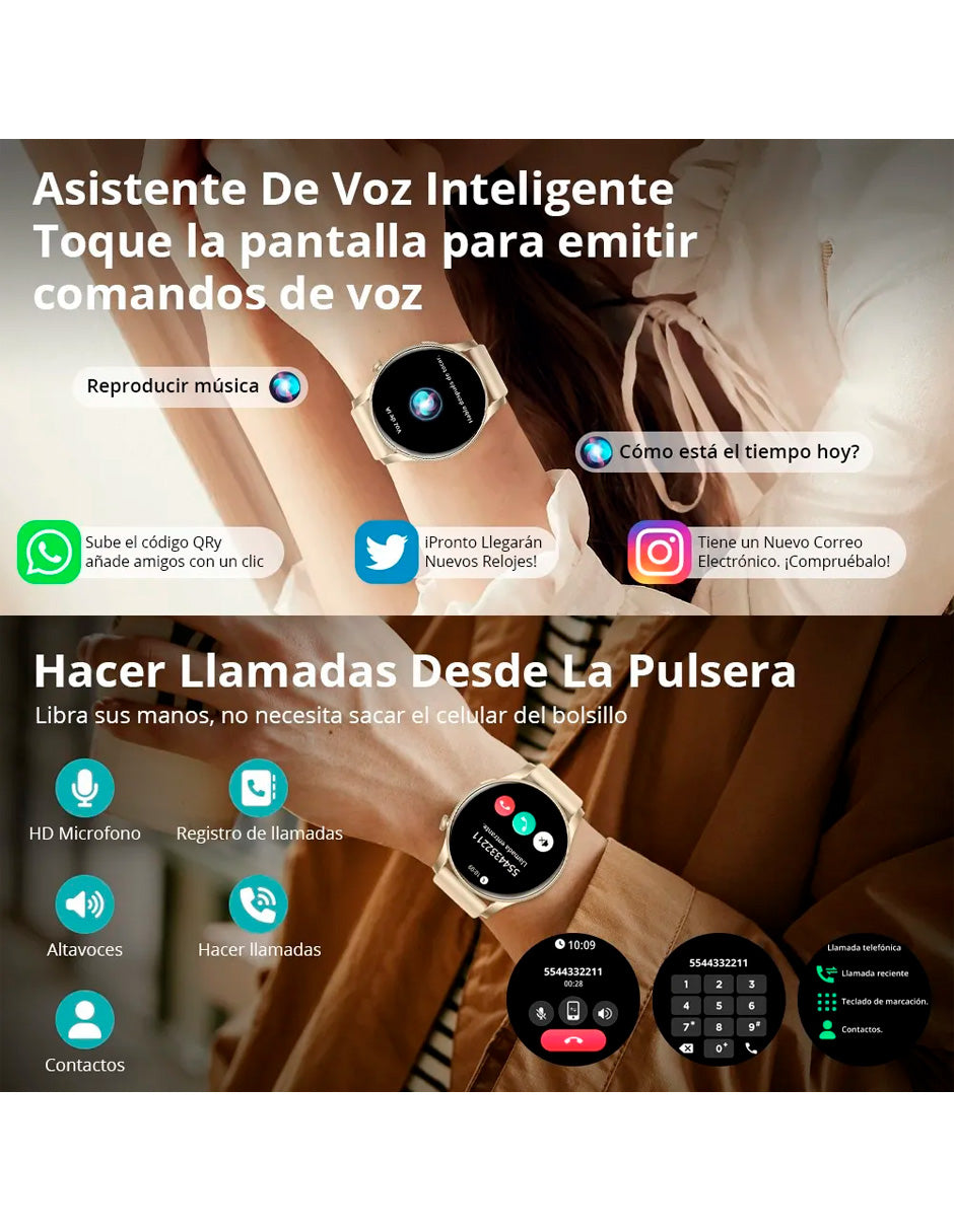 Smartwatch  V73 Multifuncional con pantalla Amoled Dorado