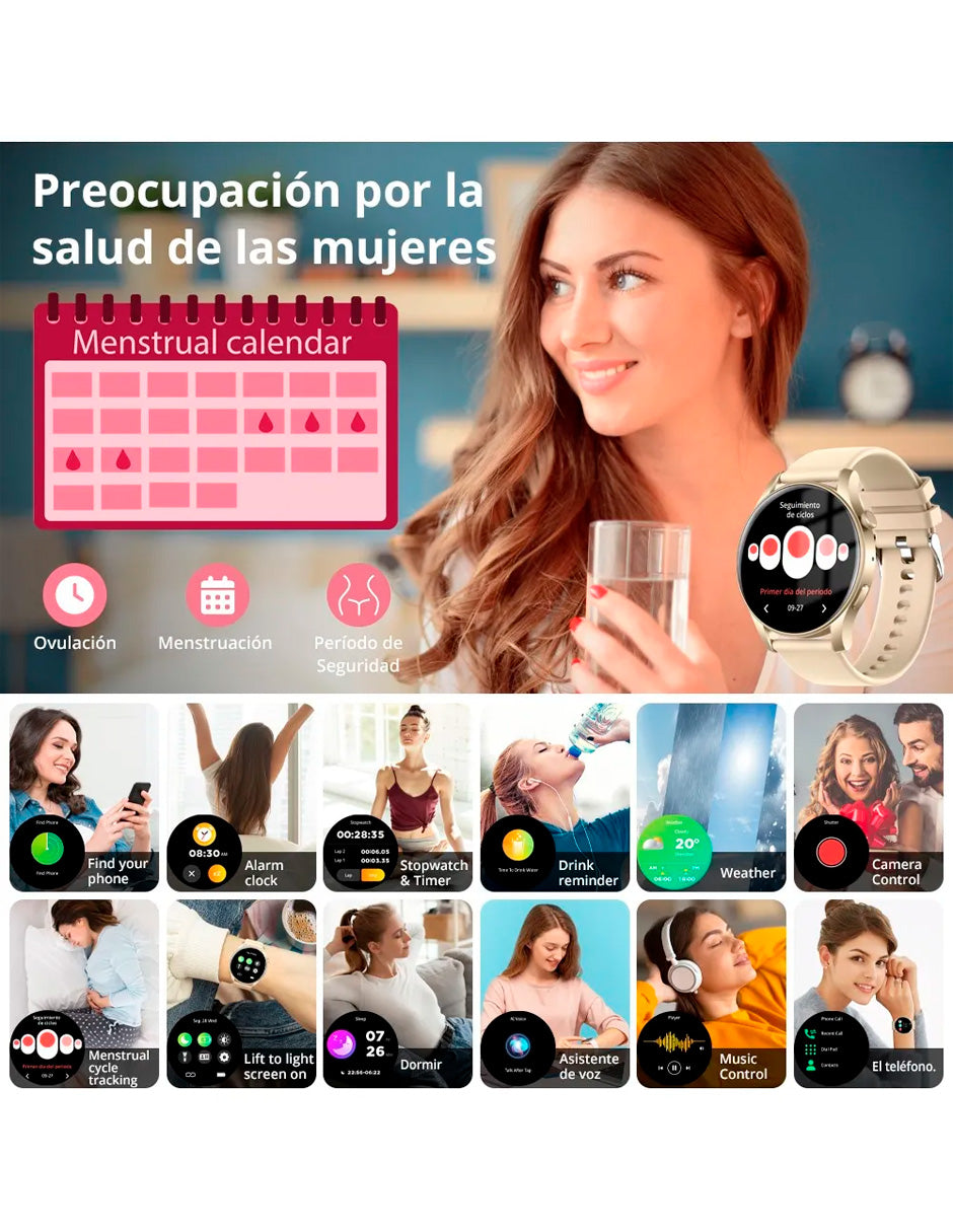 Smartwatch  V73 Multifuncional con pantalla Amoled Dorado