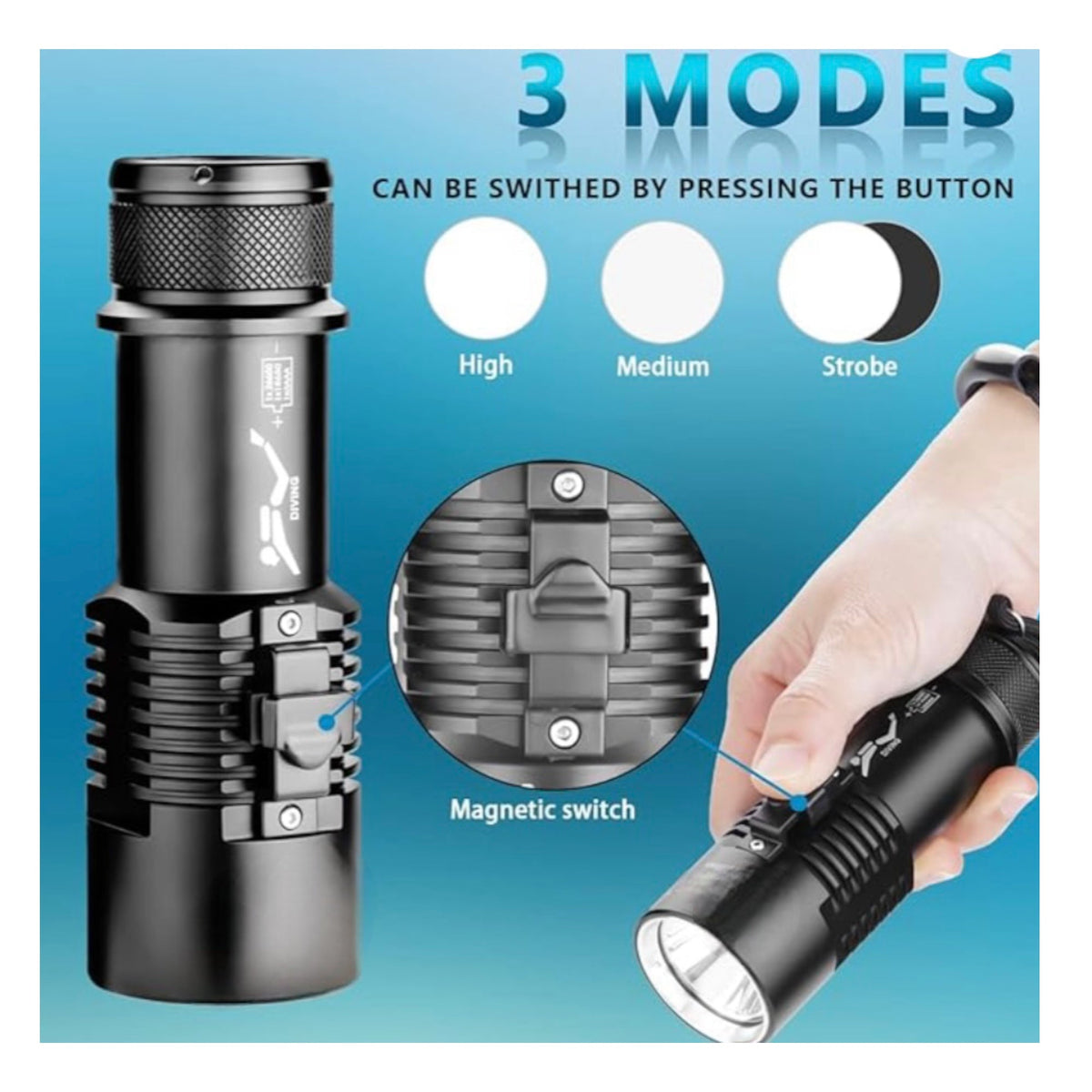 Luz de buceo impermeable de 3 pasos, modelo VOG120 - foto 4
