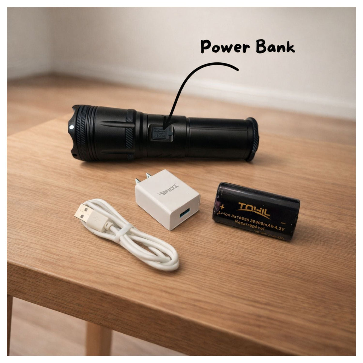 Linterna táctica con zoom y power bank, 5 modos y carga USB-C - foto 5