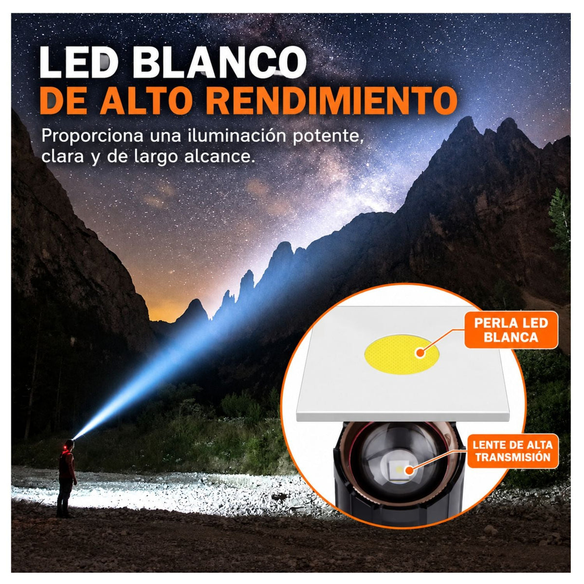 Linterna LED recargable con luz de camping, power bank y pantalla - foto 5
