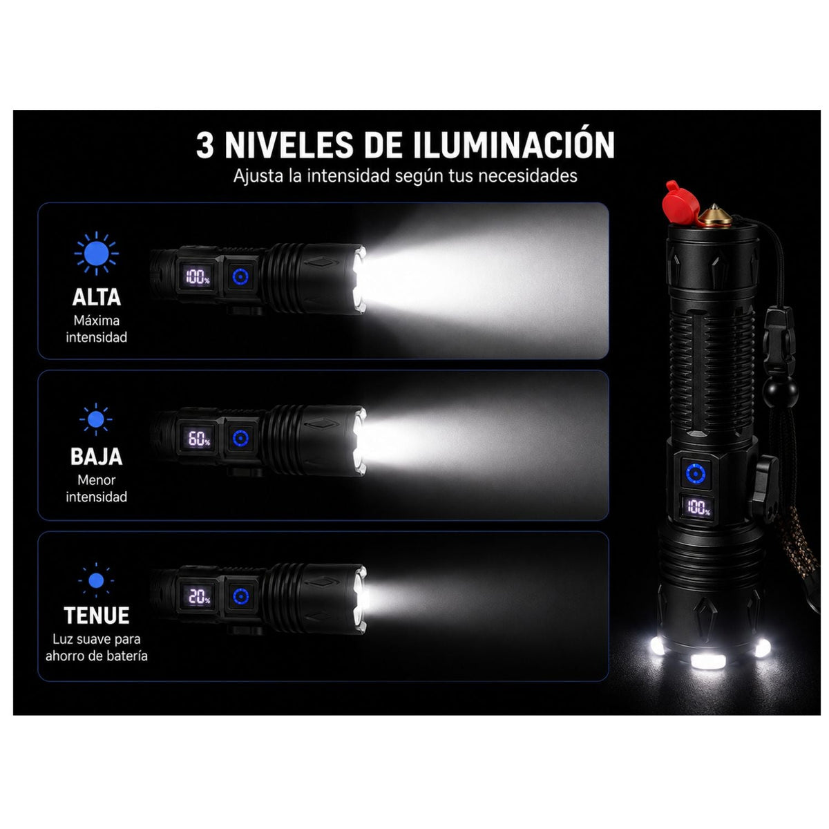 Lámpara de emergencia LED con rompevidrios, cortacinturón y pantalla (VOG155) - foto 4