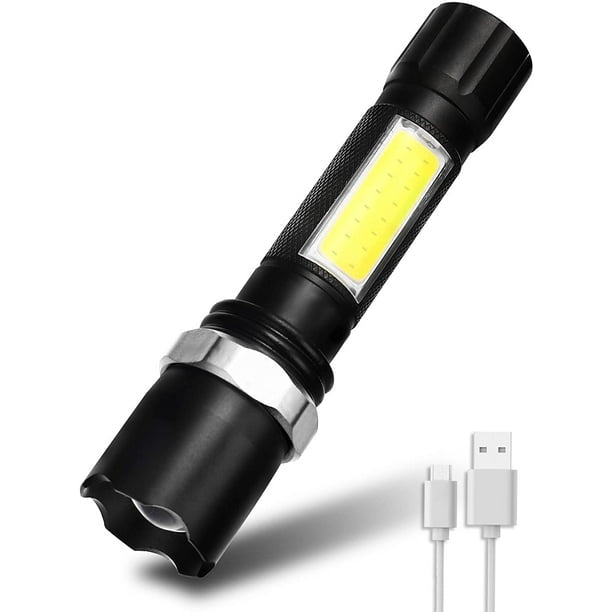 Linterna LED recargable de 3 modos, resistente al agua