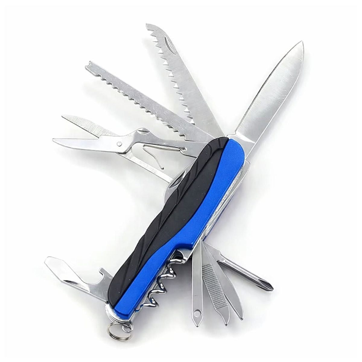 Navaja multiusos 11 en 1 con mango antiderrapante azul y negro