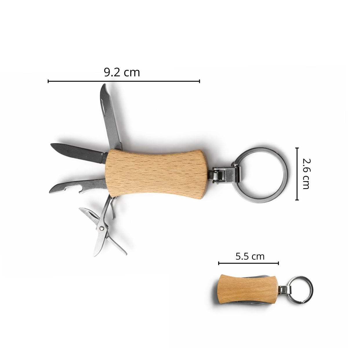 Mini navaja suiza 4 en 1 con llavero y mango tipo madera - foto 3