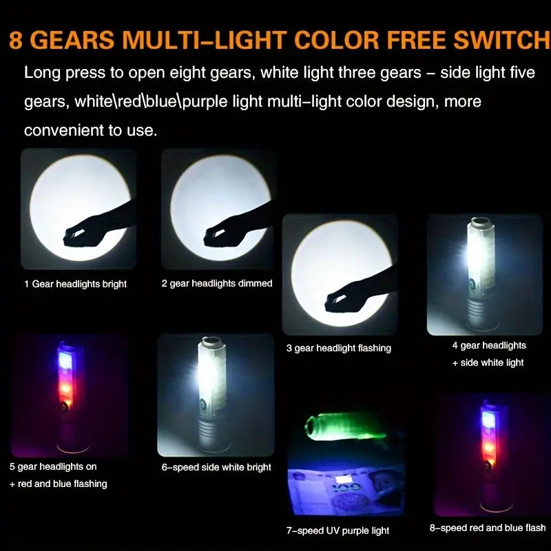 Lámpara de 8 pasos con efecto patrulla, luz UV, imán y carga USB - foto 6