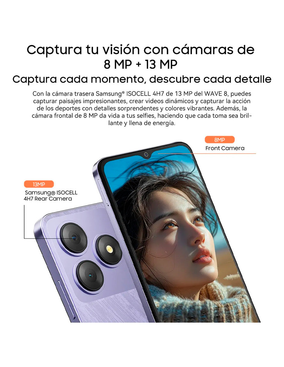 Smartphone Wave 8 4gb + 128gb con Pnatalla Hd+ con Face ID