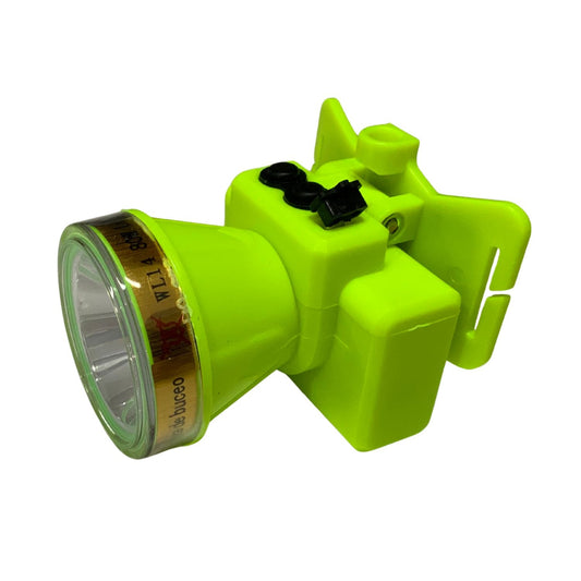 Lámpara frontal LED para buceo, cuerpo amarillo neón, carga 5V