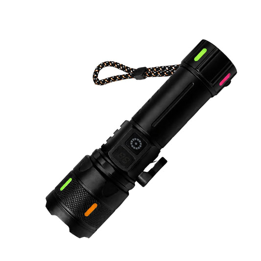 Linterna táctica recargable con zoom, efecto patrulla y cortasoga (WL29)