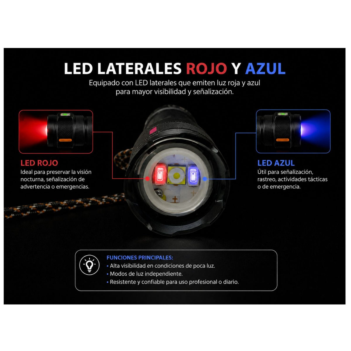 Linterna táctica recargable con zoom, efecto patrulla y cortasoga (WL29) - foto 3