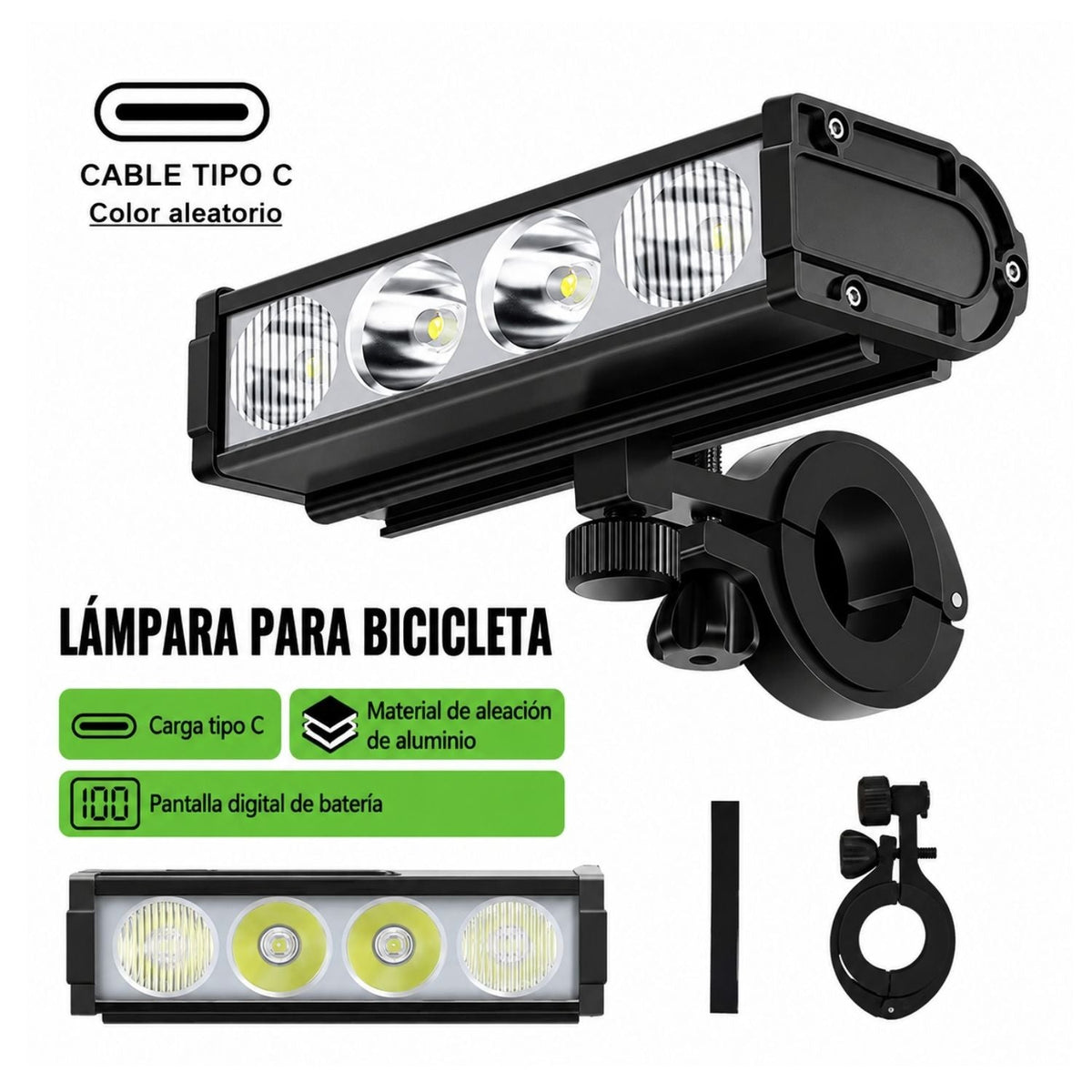 Barra LED recargable para bicicleta con ángulo de 180° y pantalla de batería - foto 2