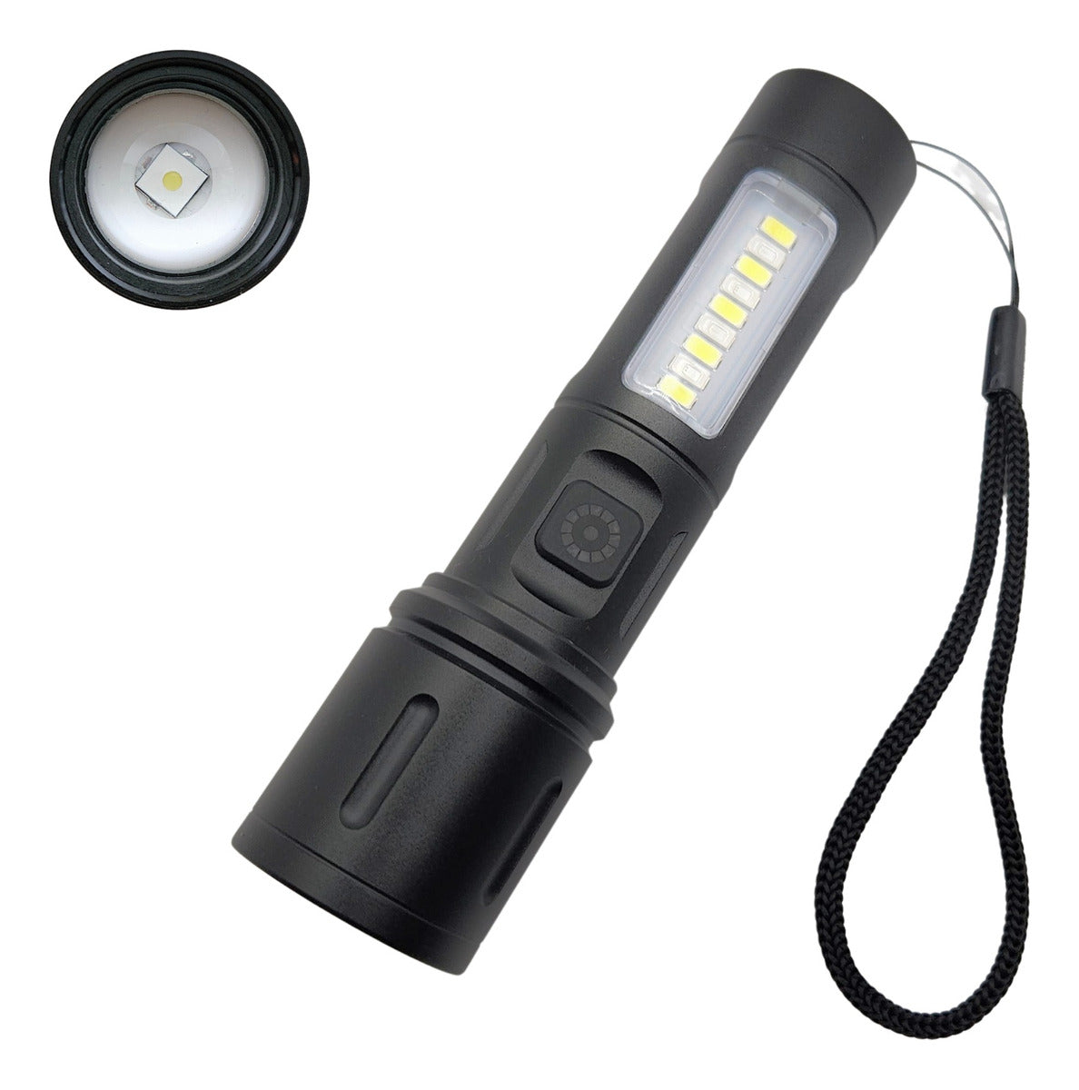 Linterna LED con efecto patrulla, zoom y 6 modos