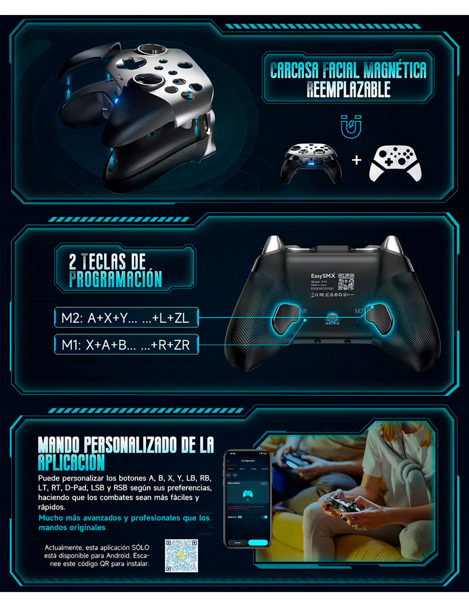 Control Para Nintendo Switch X10 Y Pc programable Botones Atrás 1000 mah BATERÍA