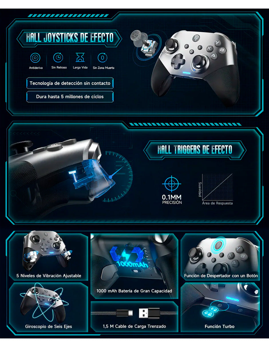 Control Para Nintendo Switch X10 Y Pc programable Botones Atrás 1000 mah BATERÍA