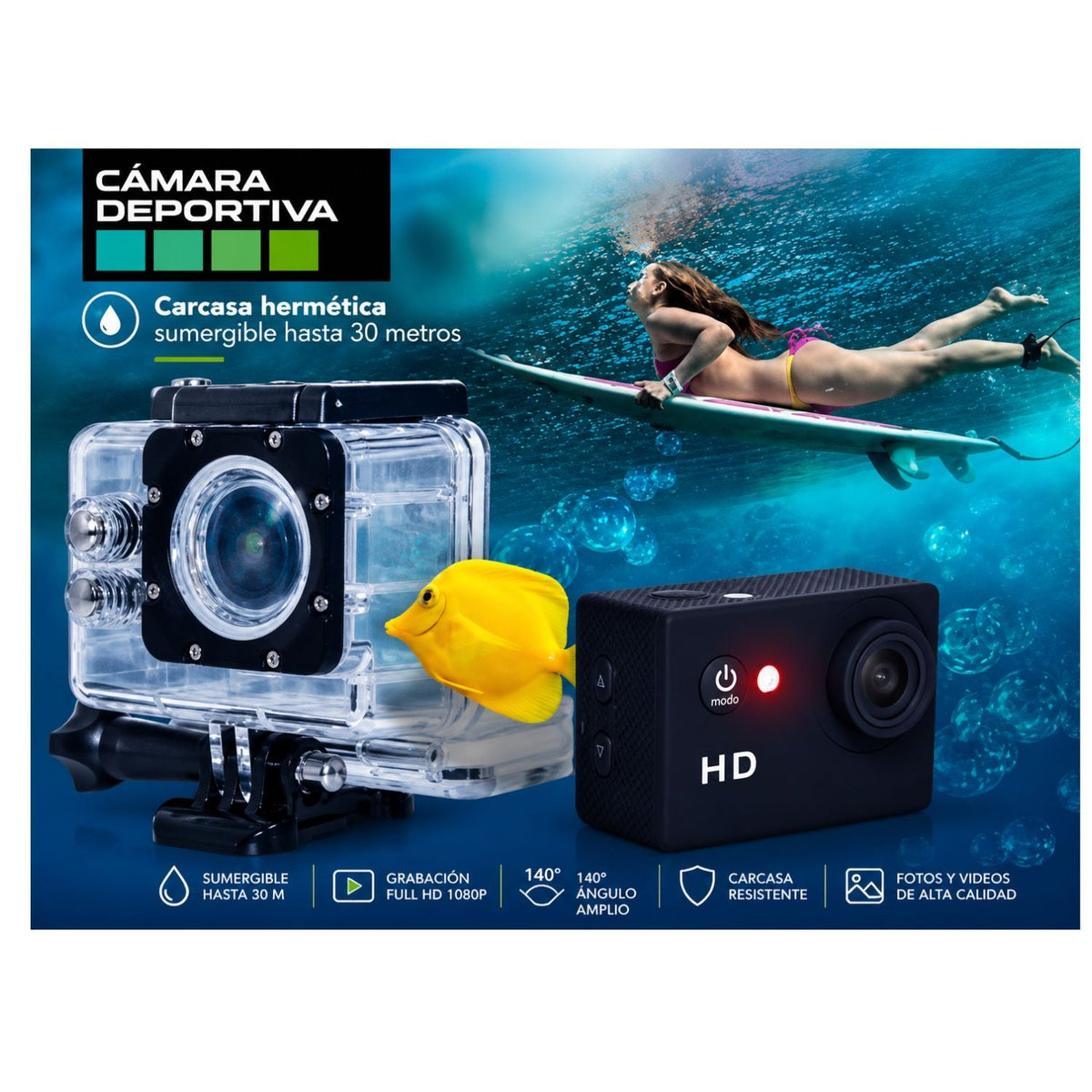 Cámara deportiva Full HD 1080P con carcasa sumergible y accesorios - foto 7