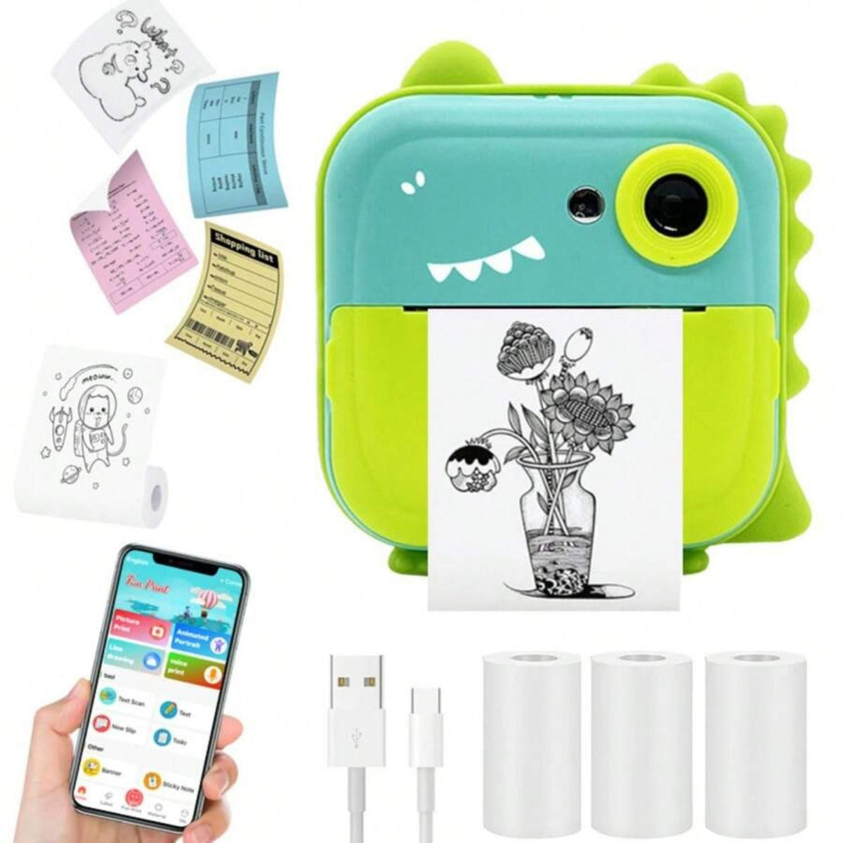 Cámara de impresión instantánea con rollos, 48 MP, juegos, música y video XJ005