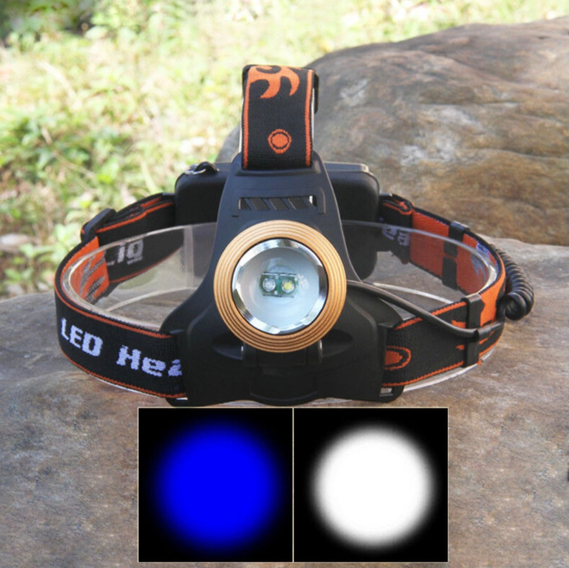 Lámpara de cabeza con luz blanca y azul, modelo XQ-33