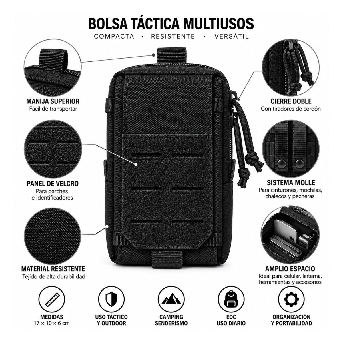 Bolsa MOLLE multiusos de corte láser con doble cierre y manija - foto 4