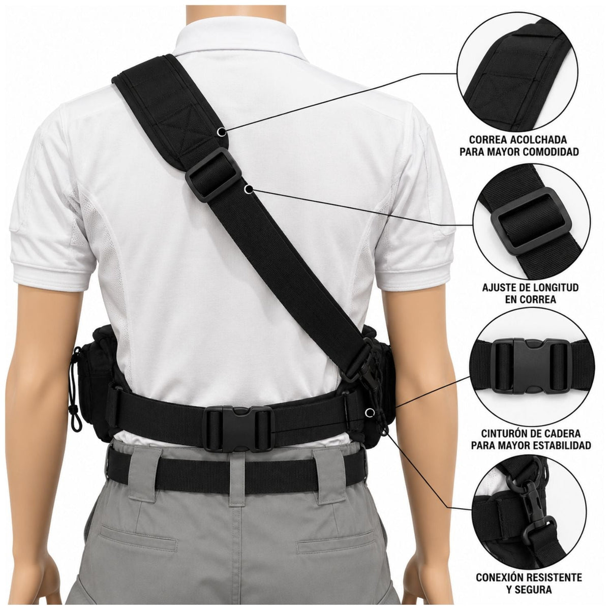 Bolsa táctica de hombro tipo bandolera con cinturón y muchos compartimentos - foto 4
