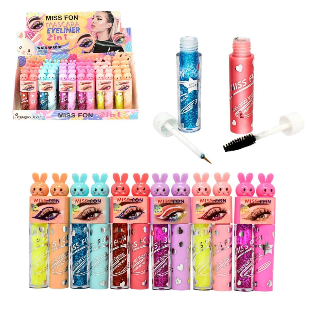 Kit de máscara de pestañas y delineador con glitter, 24 piezas YXY01