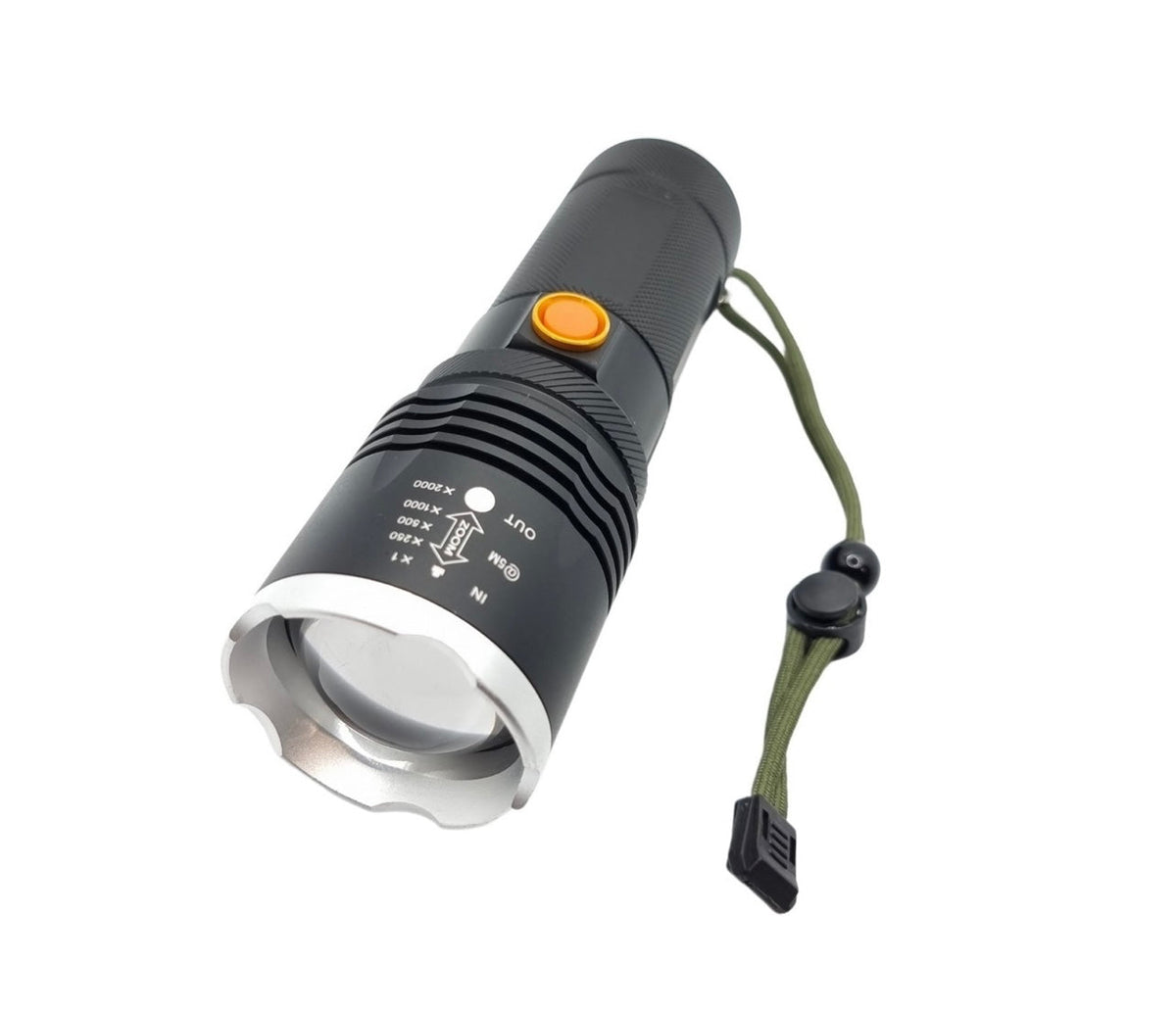 Linterna LED T9 de 20000 lm con zoom, power bank e indicador de carga BL2018