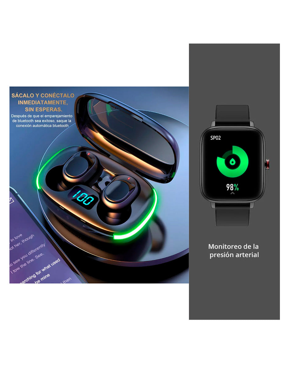 Combo Reloj Inteligente P8Max con Auriculares Led Petukita Box