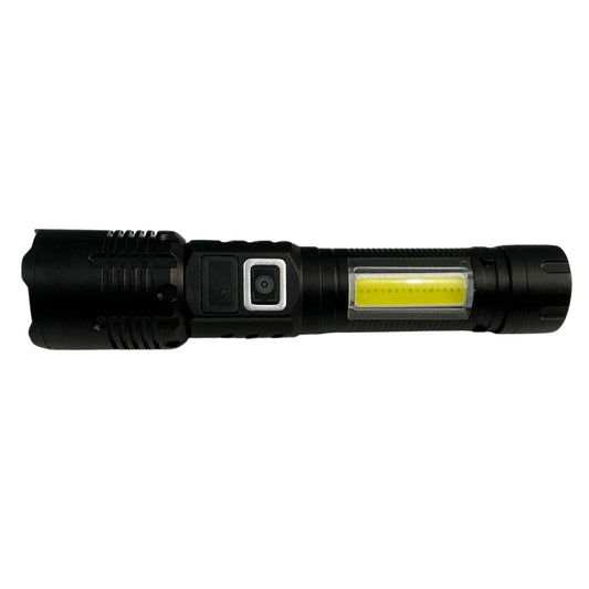 Linterna recargable con zoom y luz lateral blanca y roja DT643