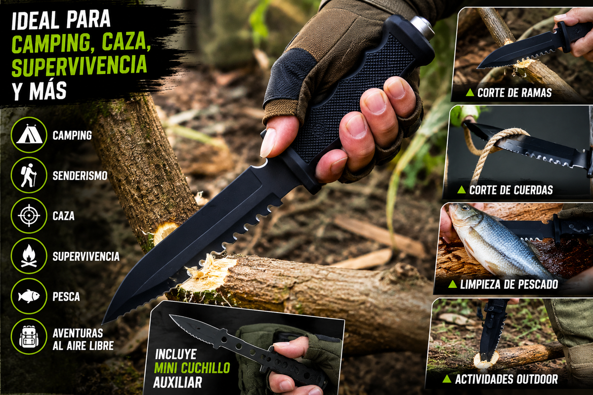Cuchillo de supervivencia 2 en 1 con mini cuchillo auxiliar y funda rígida - foto 3