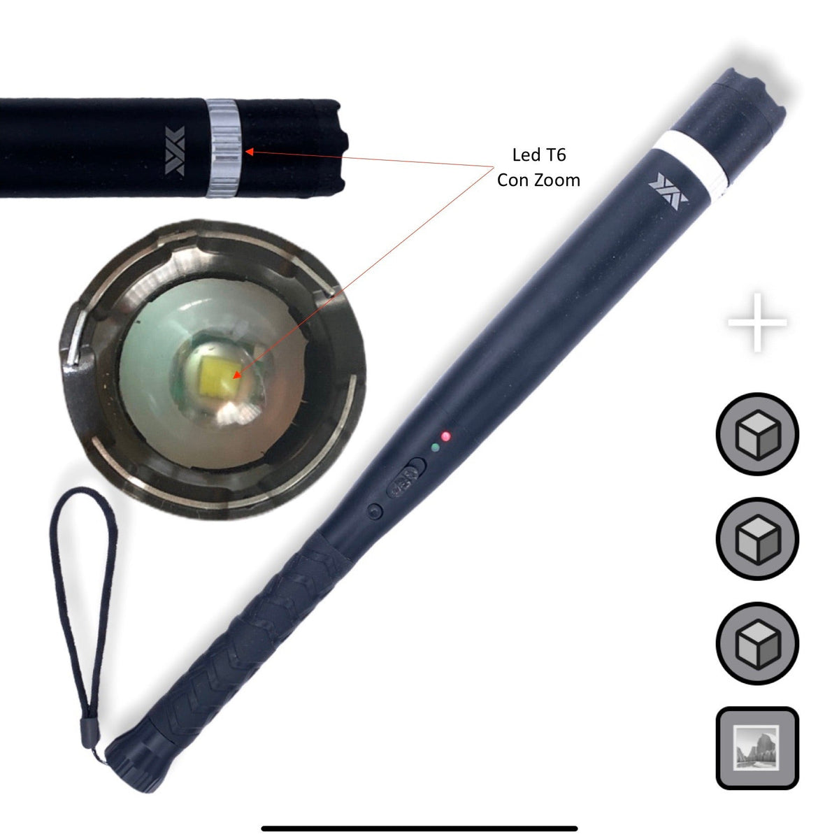 Tolete metálico 3 en 1 con lámpara LED T6 y zoom