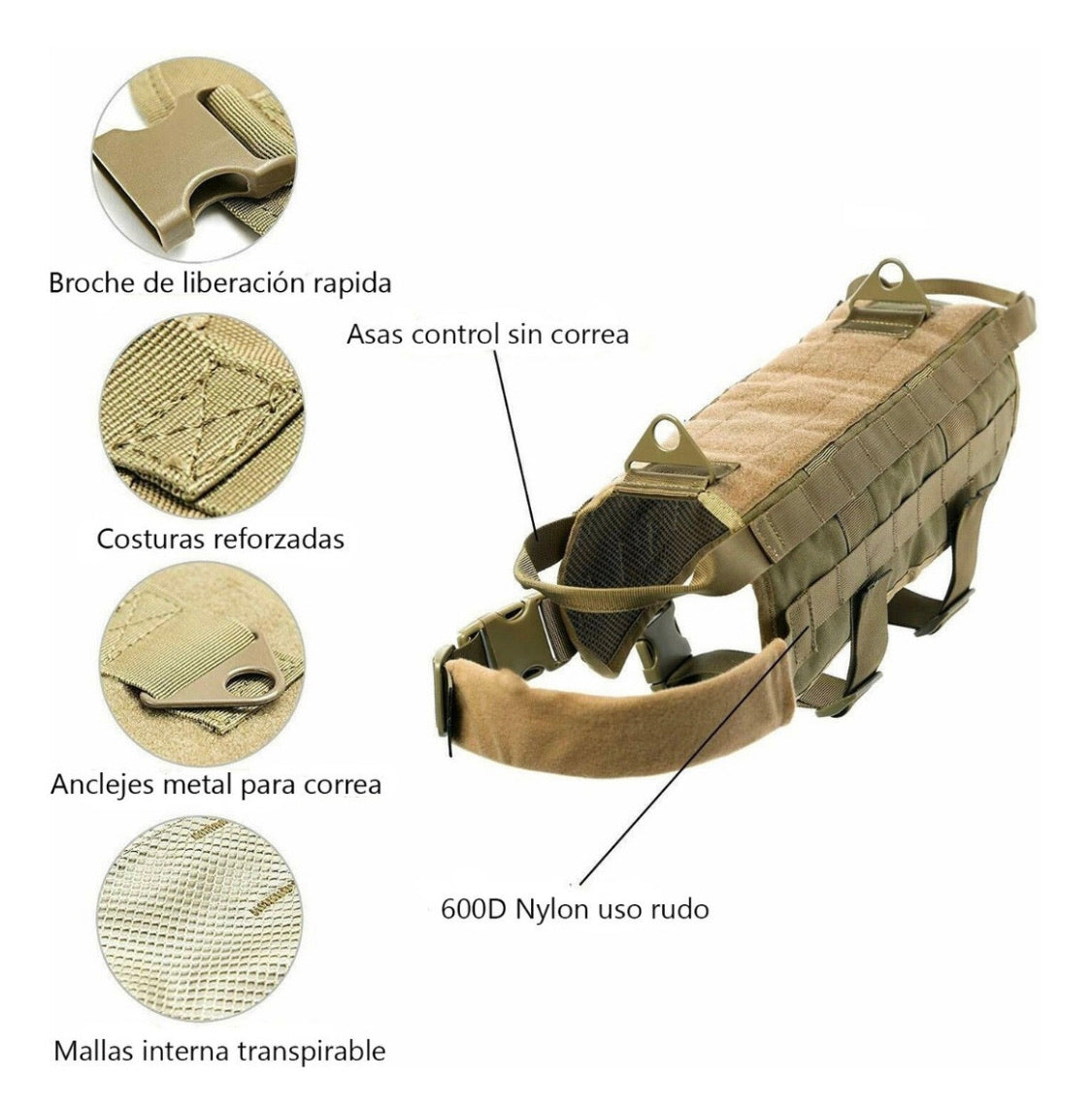 Chaleco táctico para perro con tres bolsas desmontables - foto 5