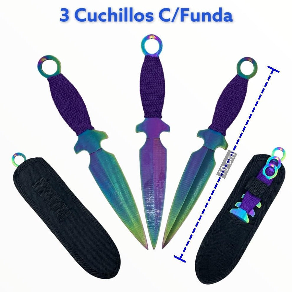 Set de 3 cuchillos tornasol de 19 cm con funda