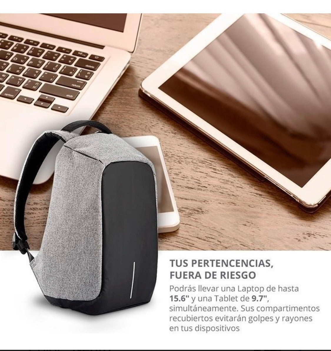 Mochila antirrobo impermeable con puerto USB para laptop - foto 8
