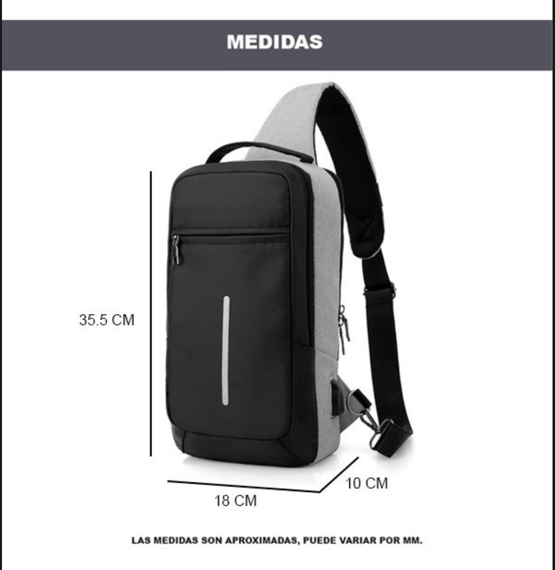 Mochila pechera antirrobo con puerto USB y cable integrado VE645 - foto 11