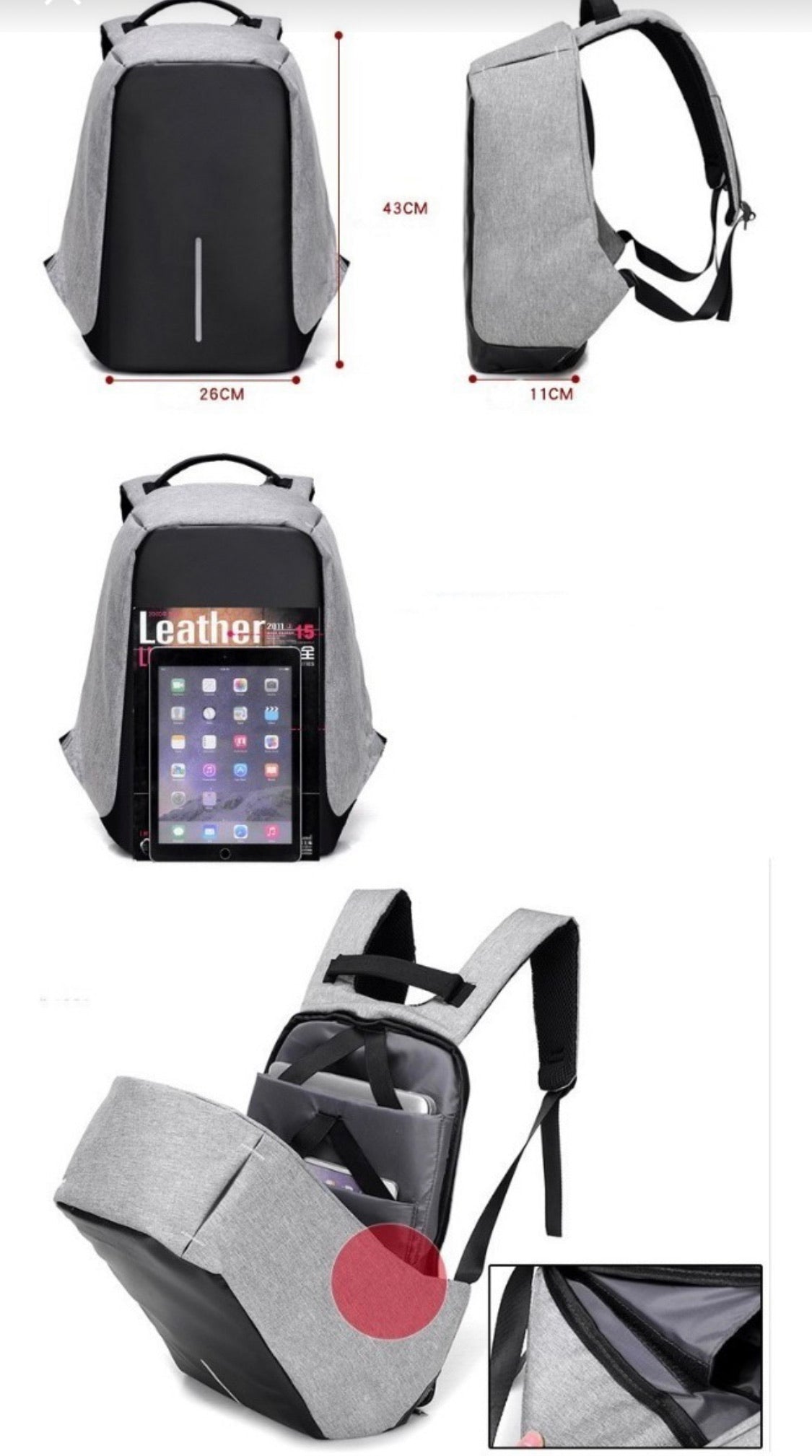 Mochila antirrobo impermeable con puerto USB para laptop - foto 7