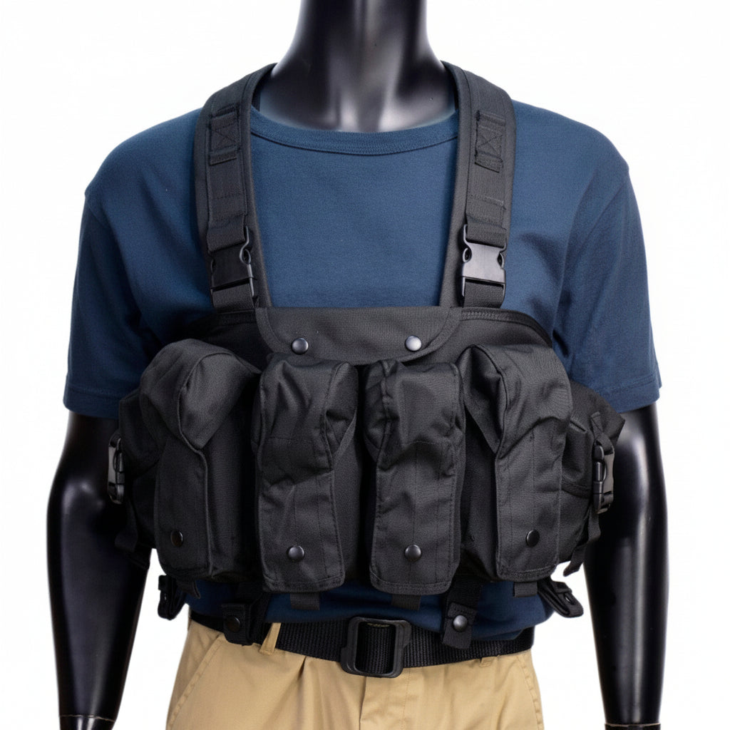 Pechera táctica con bolsas para cargadores y tirantes ajustables
